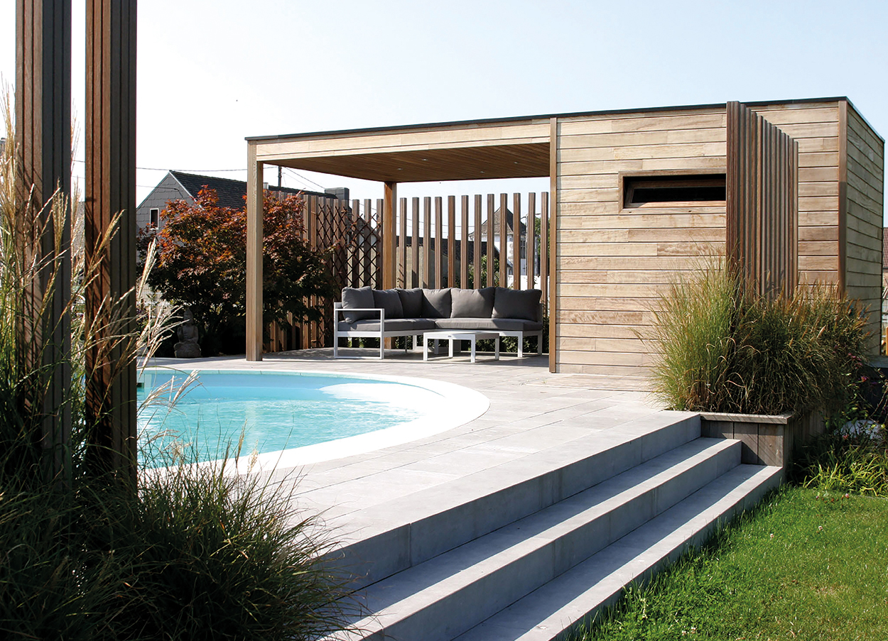 Poolhouse bois et pergola